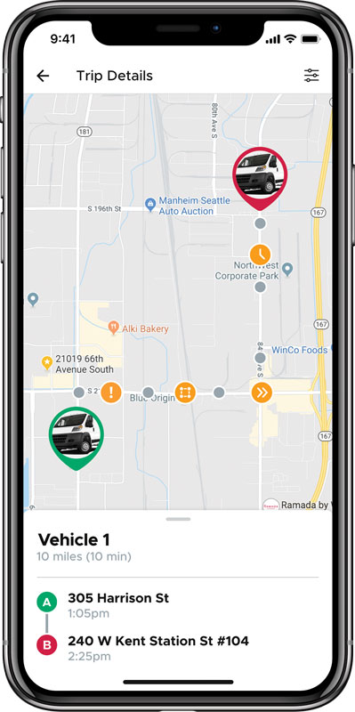 Trip report showing all alerts received by a vehicle on a drive. 